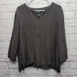 Eileen Fisher Cardigan Top Womens Sz XL‎ Textured Knit Brown Viscose Linen Blend